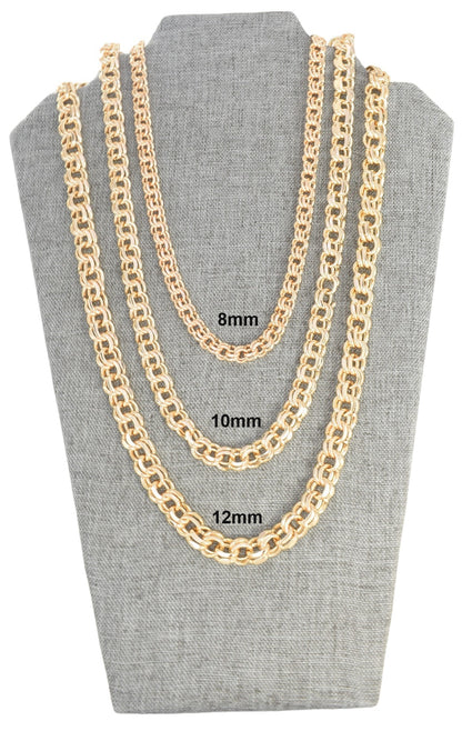 Gold Plated Chino Chain - Tejido Chino Chain 8mm, 10mm, 12mm | Wholesale Jewelry