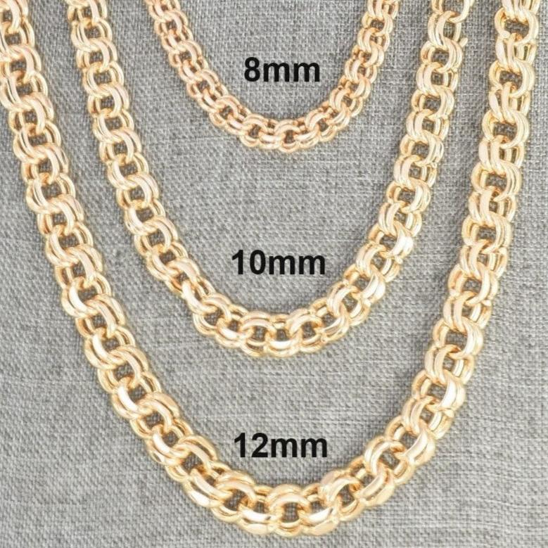 Gold Plated Chino Chain - Tejido Chino Chain 8mm, 10mm, 12mm | Wholesale Jewelry