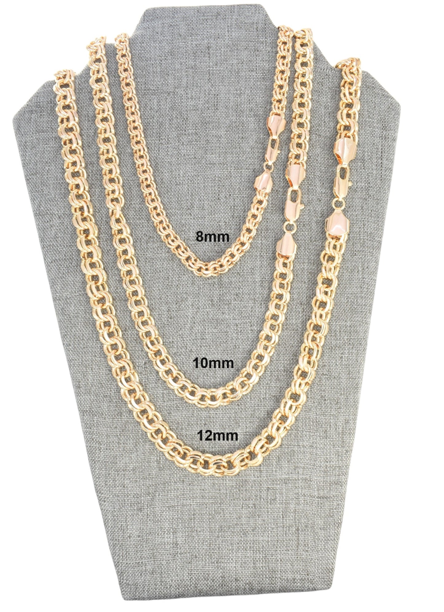 Gold Plated Chino Chain - Tejido Chino Chain 8mm, 10mm, 12mm | Wholesale Jewelry