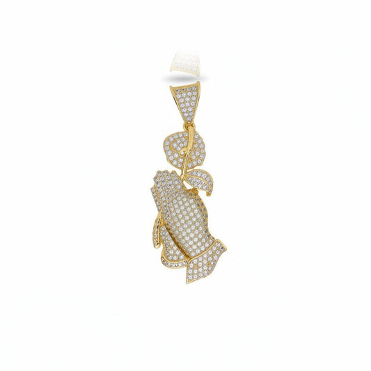 Gold Plated Iced-Out Praying Hands Pendant - Oro Laminado