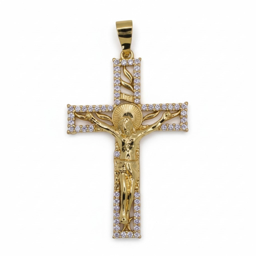 Gold Plated CZ Crucifix Cross Pendant - Oro Laminado