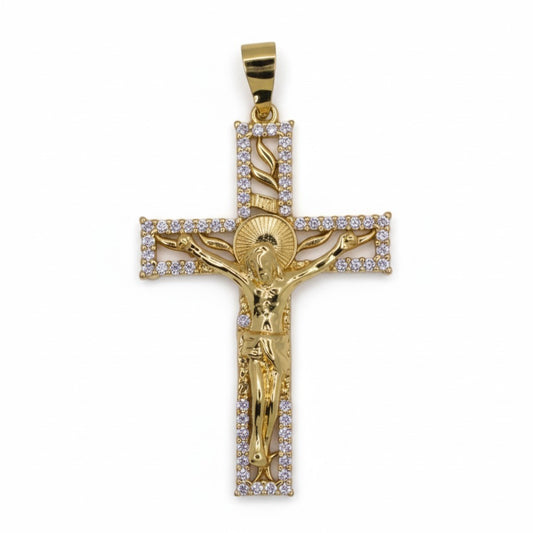 Gold Plated CZ Crucifix Cross Pendant - Oro Laminado