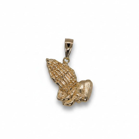 Gold Plated Sculpted Praying Hands Pendant - Oro Laminado