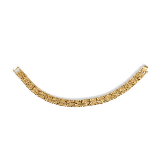 Amafhha Jewels gold-plated nugget link bracelet featuring a textured rectangular design and secure fold-over clasp.