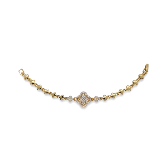 Amafhha Jewels gold-plated four-leaf clover bracelet with micro-pave cubic zirconia and delicate clover link chain.