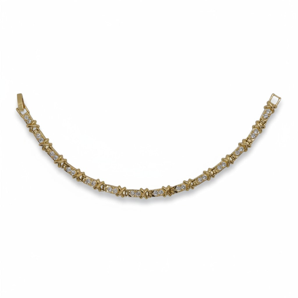 Gold Plated Hugs & Kisses XO CZ Link Bracelet - Oro Laminado
