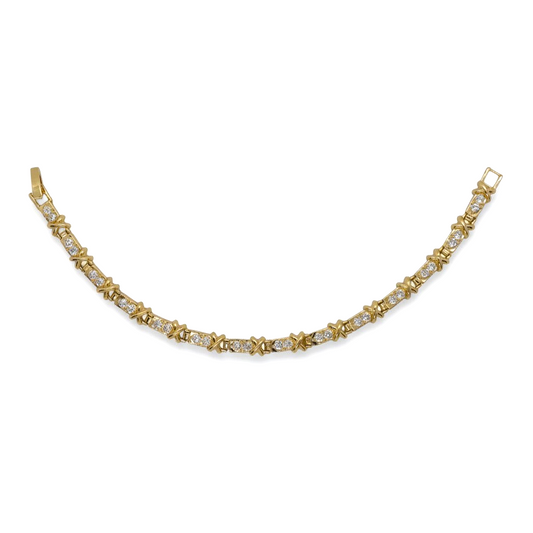 Amafhha Jewels gold-plated XO link bracelet featuring alternating polished X motifs and pave-set cubic zirconia O links.