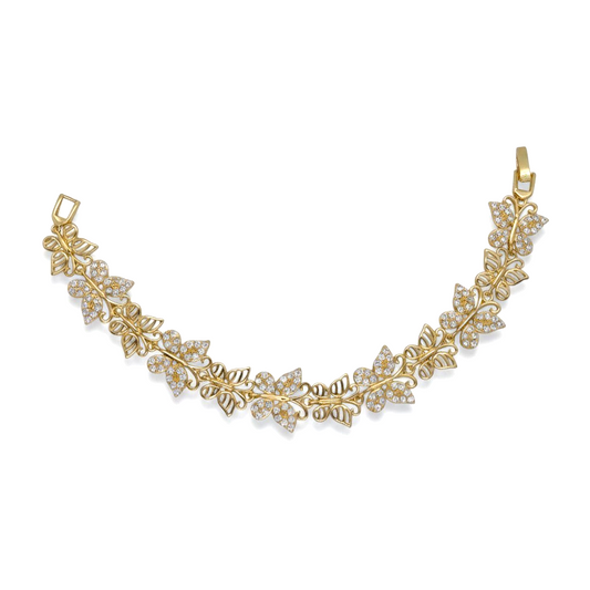 Amafhha Jewels gold-plated butterfly link bracelet with alternating filigree and pave cubic zirconia stones.