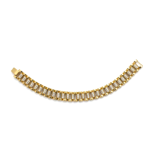Amafhha Jewels gold-plated watch band link bracelet featuring a center row of sparkling micro-pave cubic zirconia.