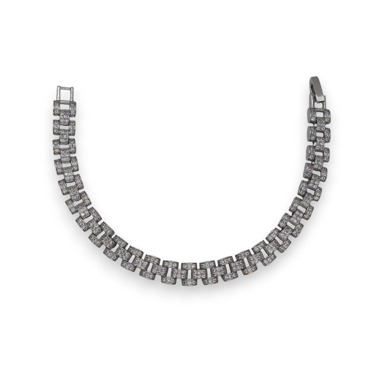 Full Pave CZ Watch Band Style Link Bracelet - Oro Laminado