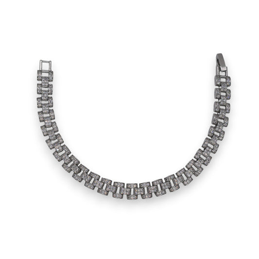 Full Pave CZ Watch Band Style Link Bracelet - Oro Laminado