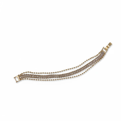 Gold-Plated Baguette CZ Center Beaded Border Link Bracelet - Oro Laminado