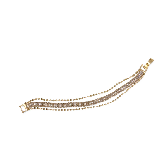 Amafhha Jewels gold-plated bracelet with baguette-cut cubic zirconia center and delicate beaded side chains.