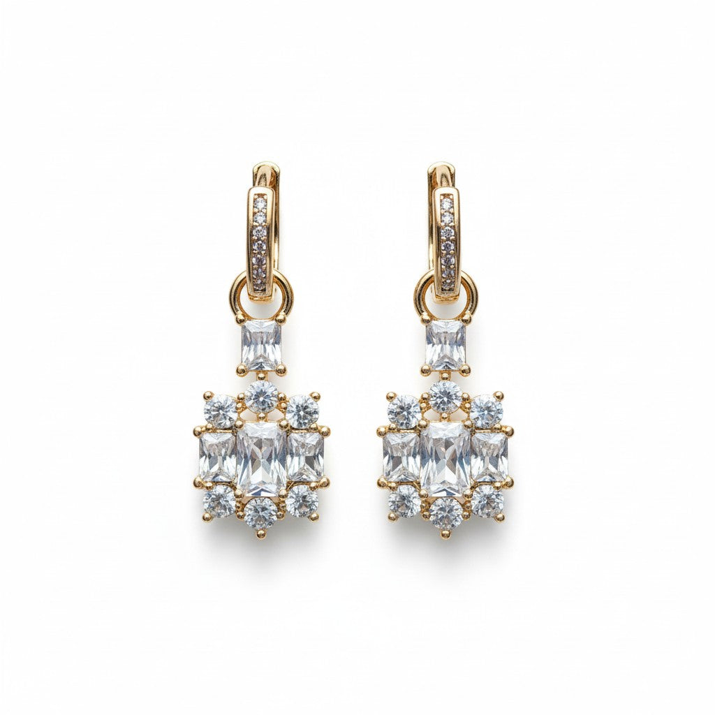Gold Plated Dangle Earrings Cubic Zirconia (CZ)