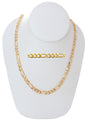Gold Plated 150mm width Figaro Chain Necklace displayed on a jewelry display, available in 22",24", 26", 28", 30" lengths.