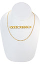 Gold Plated 80mm Figaro Chain Necklace displayed on a jewelry bust, available in 18", 20", 22", and 24" lengths.