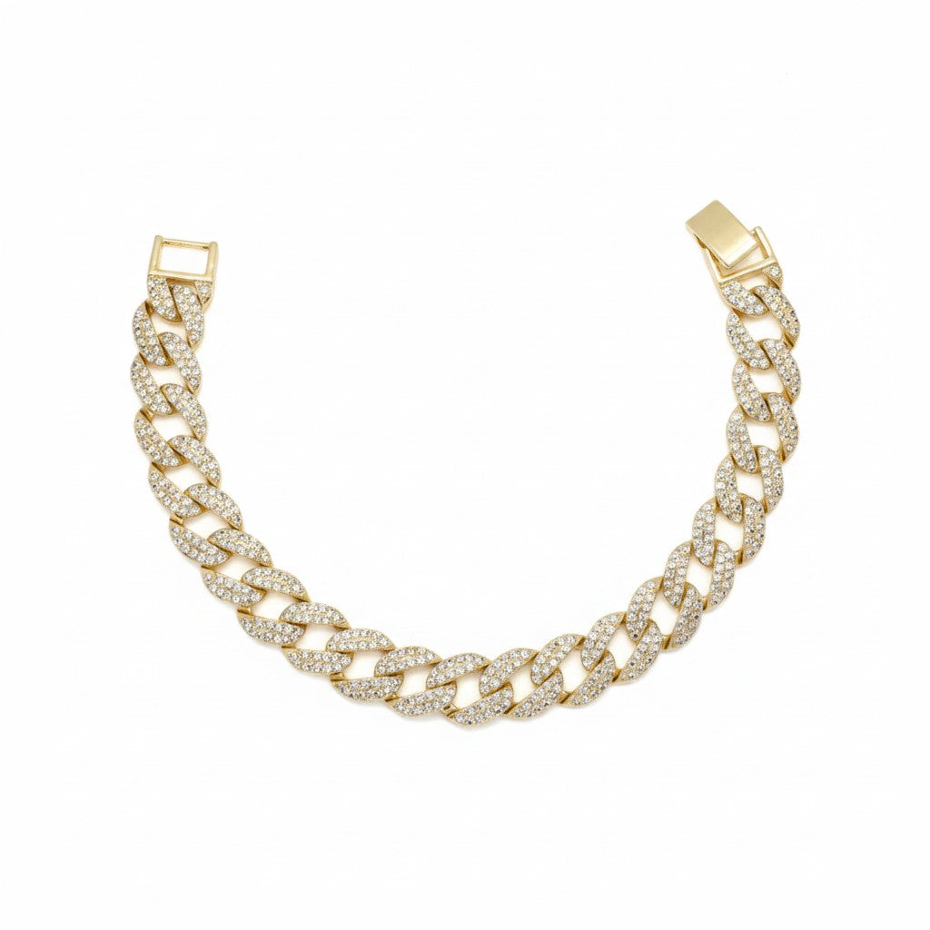 Gold Plated Micro-Pave CZ Cuban Link Chain Bracelet - Oro Laminado