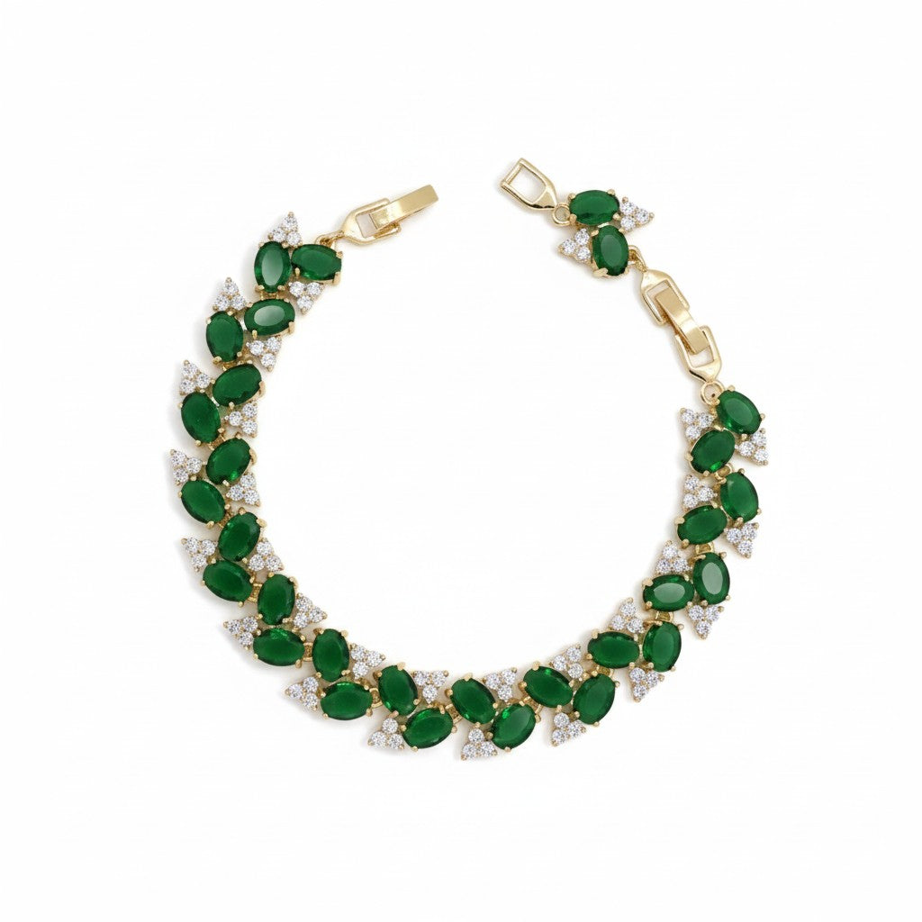 Gold Plated Oval Gemstone & CZ Cluster Vine Bracelet - Oro Laminado