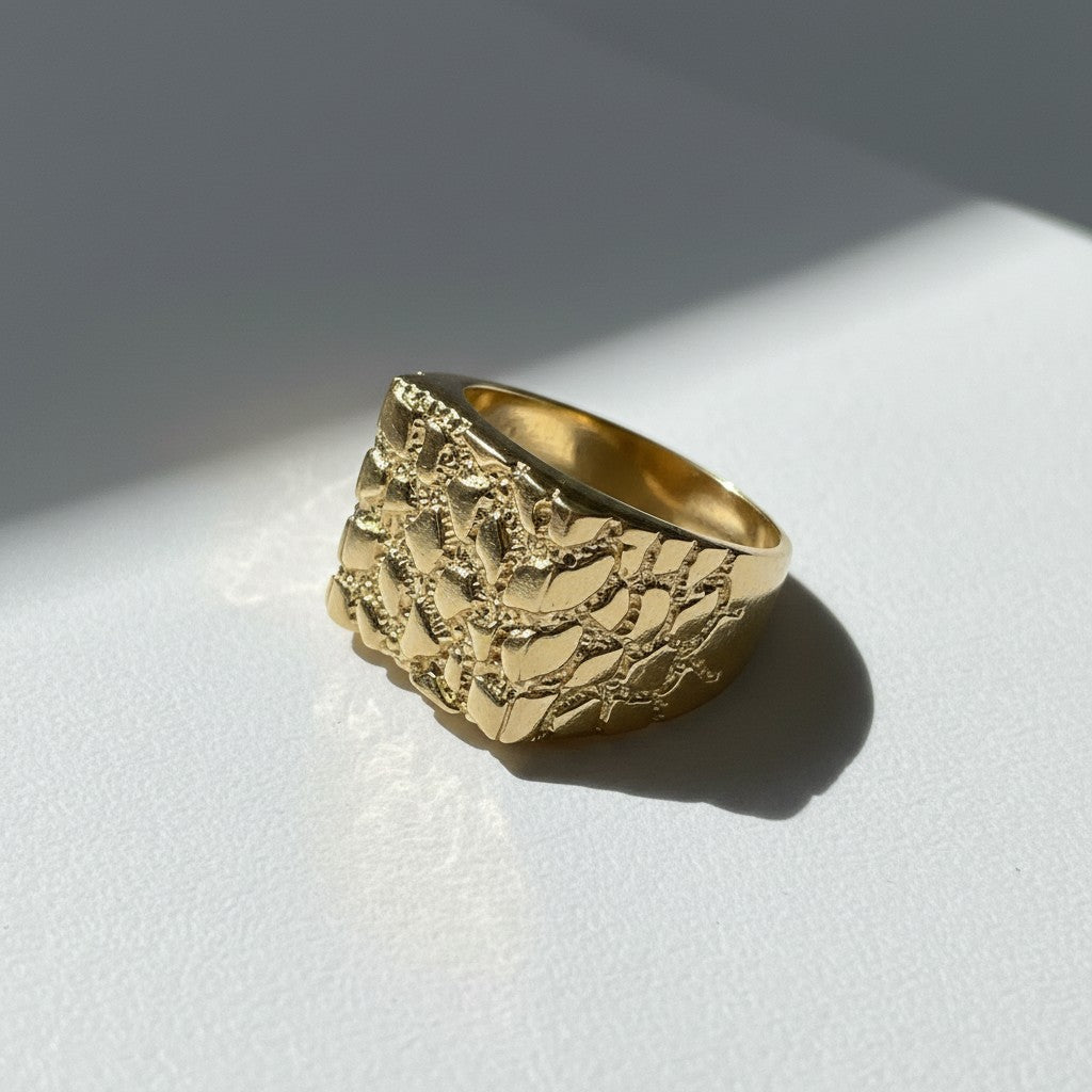 Gold Plated Classic Heavy Nugget Statement Ring
