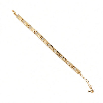 Gold Plated Textured Nugget Link CZ Station Bracelet - Oro Laminado