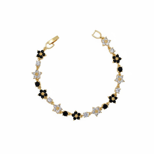 Gold-Plated CZ Floral Blossom Station Tennis Bracelet - Oro Laminado