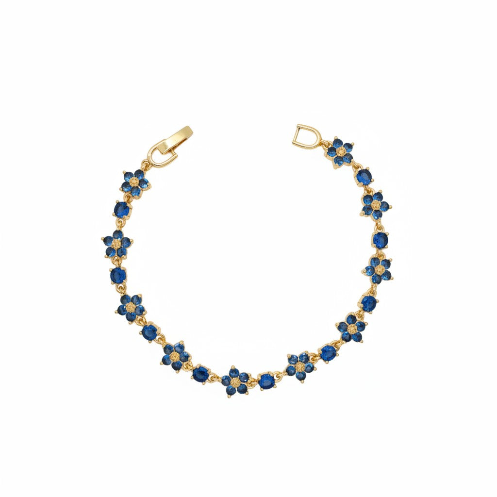 Gold-Plated CZ Floral Blossom Station Tennis Bracelet - Oro Laminado
