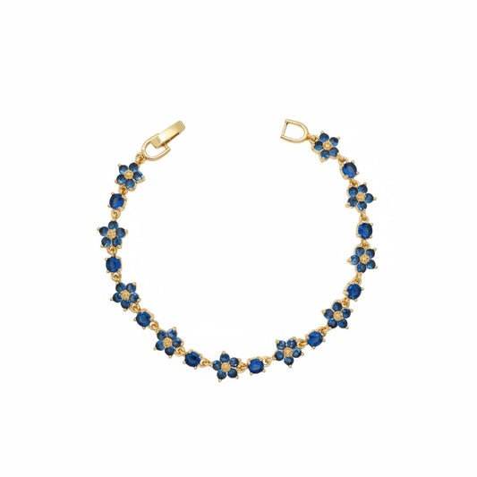 Gold-Plated CZ Floral Blossom Station Tennis Bracelet - Oro Laminado