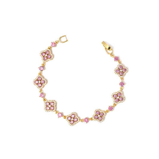 Amafhha Jewels gold-plated clover bracelet with pink cubic zirconia stones and clear micro-pave halo accents