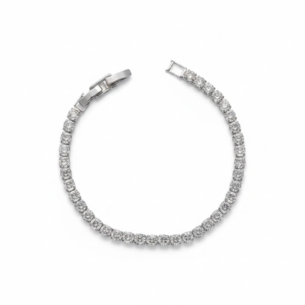 Classic Round Cubic Zirconia Tennis Bracelet - Oro Laminado