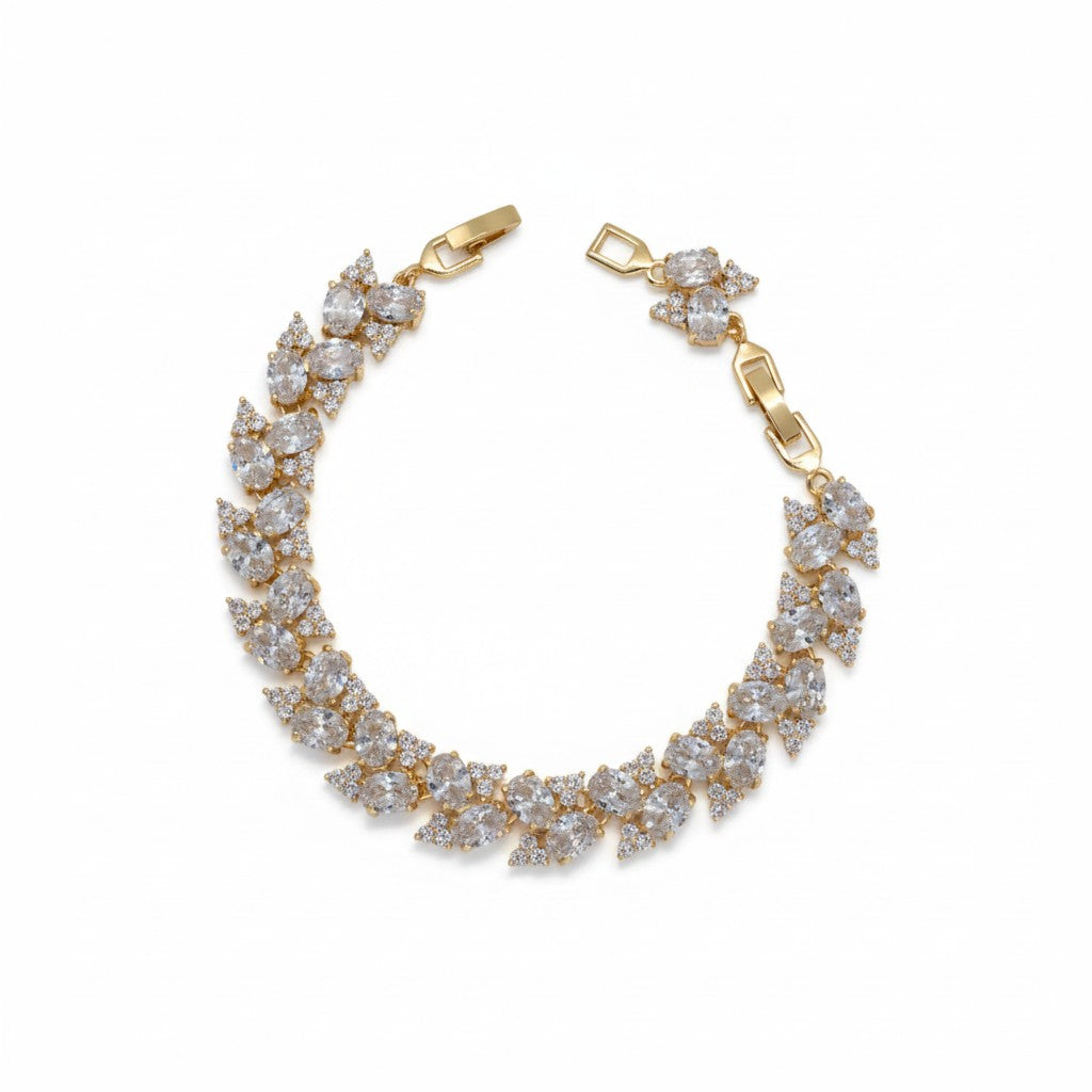 Gold Plated Oval Gemstone & CZ Cluster Vine Bracelet - Oro Laminado