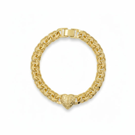 Gold Plated Chunky Chino Chain Heart Bracelet 8inch - Oro Laminado
