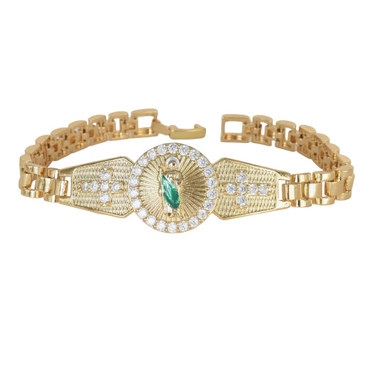 Gold Plated CZ St Judas Religious Bracelets, Oro Laminado Religious Pulsera, Link Bracelet