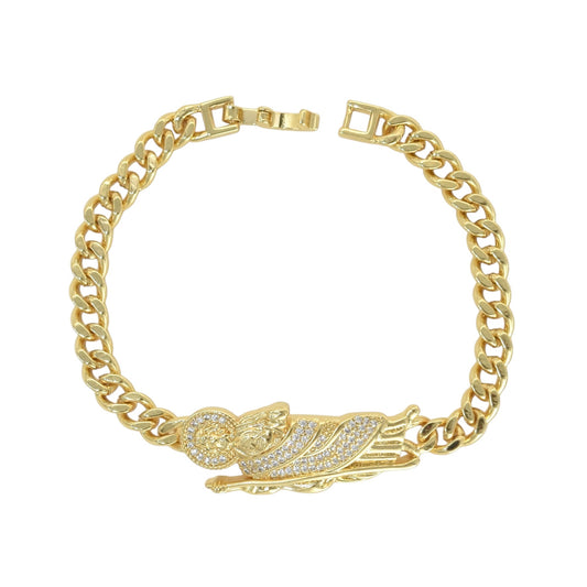 Gold Plated CZ St Judas Religious Bracelets, Oro Laminado Religious Pulsera, Link Bracelet