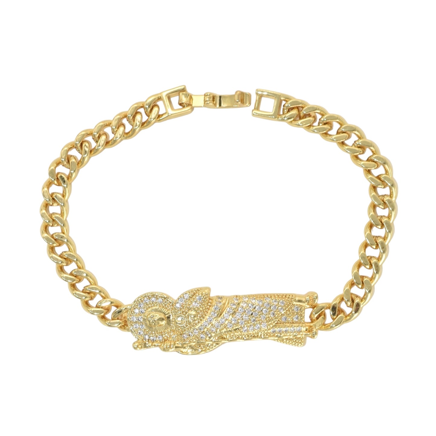 Gold Plated CZ St Judas Religious Bracelets, Oro Laminado Religious Pulsera, Link Bracelet