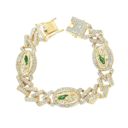 Gold Plated CZ St Judas Religious Bracelets, Oro Laminado Religious Pulsera, Cuban Bracelet