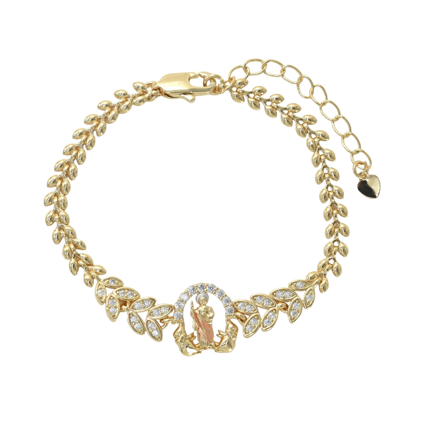 Gold Plated St Judas Religious Bracelets , Oro Laminado Religious Pulsera with CZ