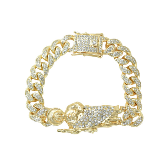 Gold Plated CZ St Judas Religious Bracelets,Oro Laminado Religious Pulsera, Cuban Bracelet