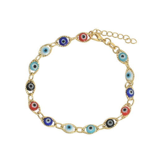 Gold Plated Evil Eye Protection Bracelets,Oro Laminado Religious Pulsera, Eye Bracelet