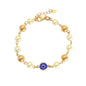 Gold Plated  Blue Evil Eye Religious Pearl Bracelets, Oro Laminado Religious Pulsera, Link Bracelet