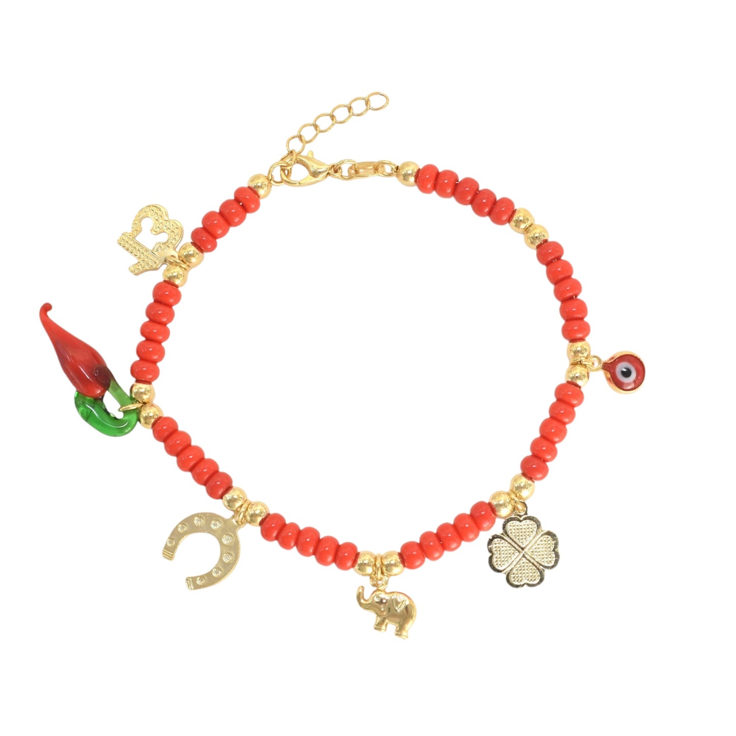 Gold Plated Red Bead Evil Eye Protection Bracelets, Oro Laminado Religious Pulsera, Eye Bracelet