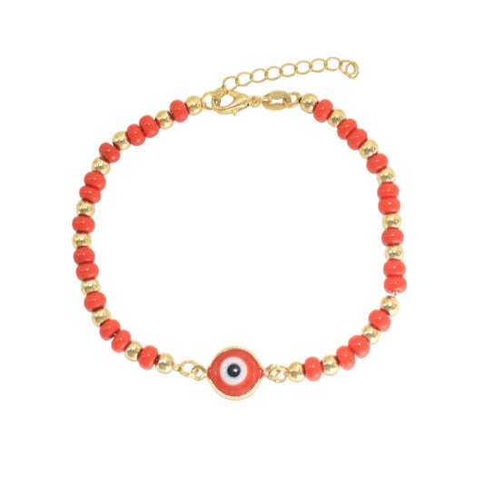 Gold Plated Red Bead Evil Eye Protection Bracelets, Oro Laminado Religious Pulsera, Eye Bracelet