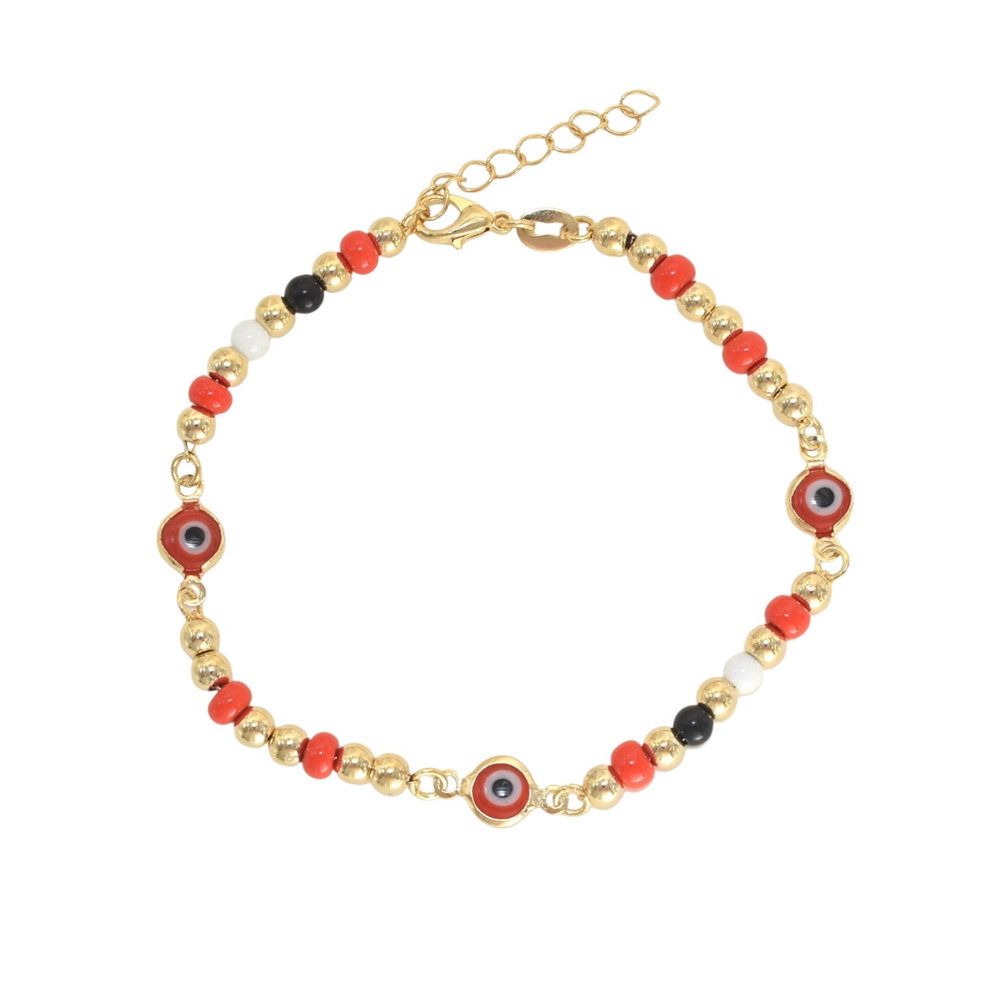 Gold Plated Red Bead Evil Eye Protection Bracelets, Oro Laminado Religious Pulsera, Eye Bracelet