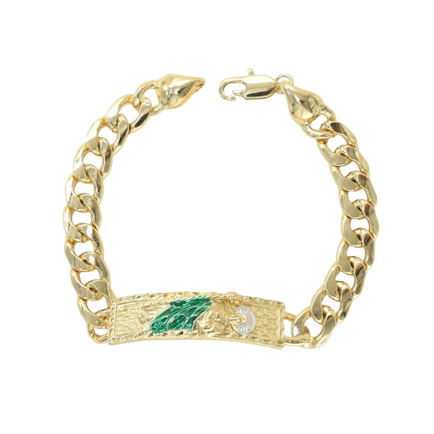 Gold Plated St Judas Religious Bracelets ,Oro Laminado Religious Pulsera, Cuban Link Bracelet