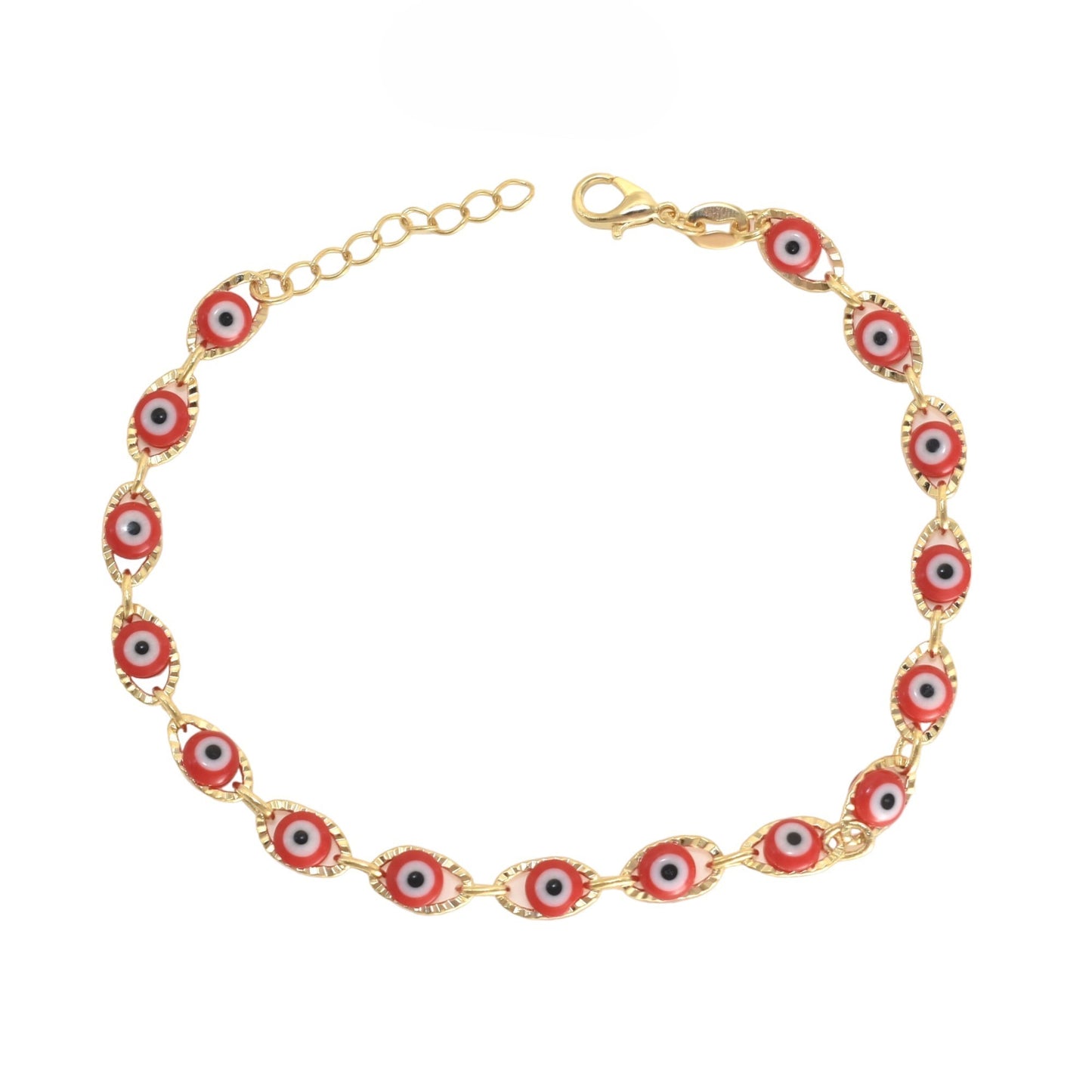 Gold Plated Red Evil Eye Protection Bracelets, Oro Laminado Religious Pulsera, Eye Bracelet