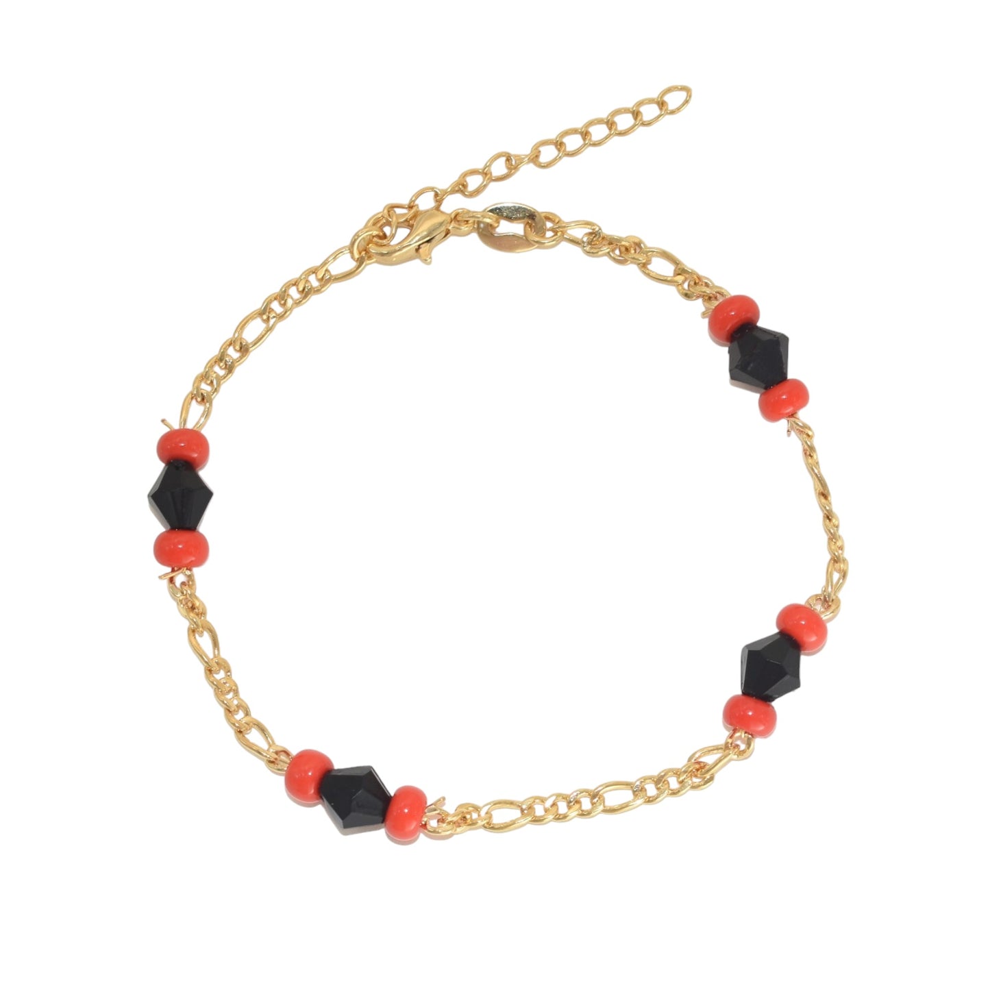 Gold Plated Red Black Bead Protection Bracelets, Oro Laminado Religious Pulsera