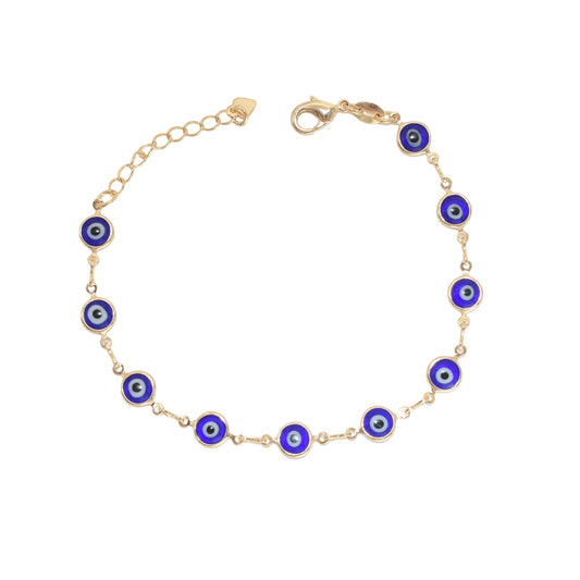 Gold Plated Blue Evil Eye Protection Bracelets, Oro Laminado Religious Pulsera