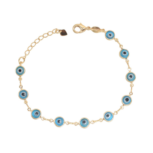 Gold Plated Blue Evil Eye Protection Bracelets, Oro Laminado Religious Pulsera