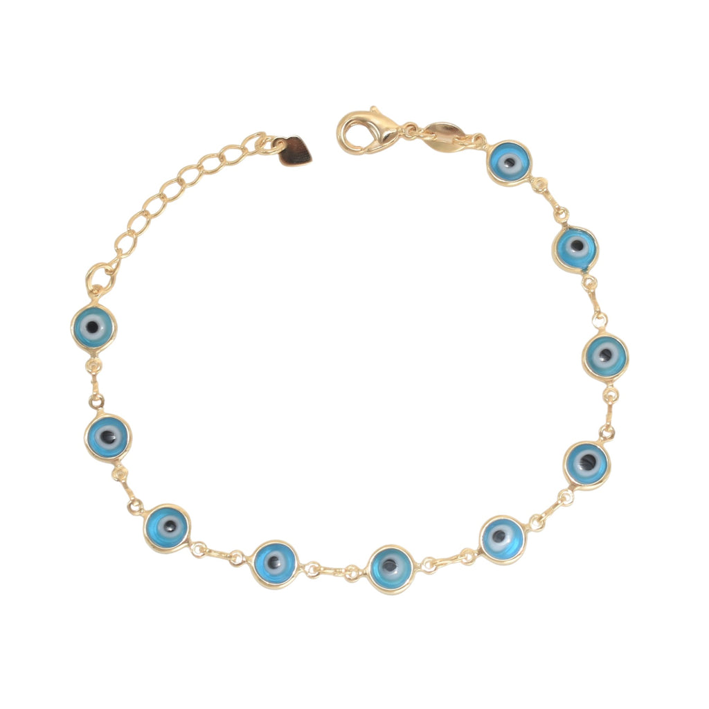Gold Plated Blue Evil Eye Protection Bracelets, Oro Laminado Religious Pulsera