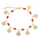 Gold Plated St Judas Red Bead Protection Bracelets, Oro Laminado Religious Pulsera