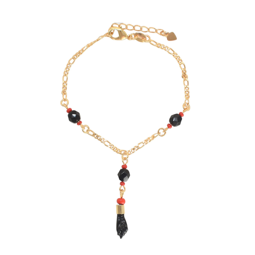 Gold Plated Red Black Bead Protection Bracelets, Oro Laminado Religious Pulsera